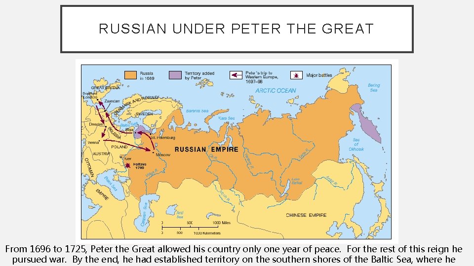 RUSSIAN UNDER PETER THE GREAT From 1696 to 1725, Peter the Great allowed his