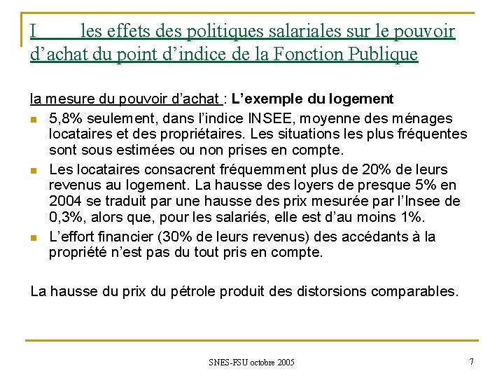 I les effets des politiques salariales sur le pouvoir d’achat du point d’indice de