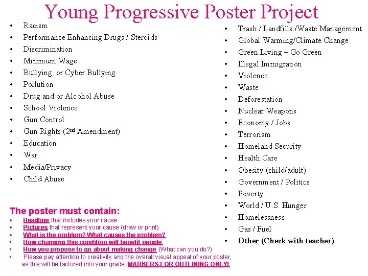  • • • • Young Progressive Poster Project Racism Performance Enhancing Drugs /