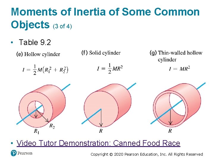 Moments of Inertia of Some Common Objects (3 of 4) • Table 9. 2