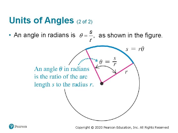 Units of Angles (2 of 2) • An angle in radians is as shown