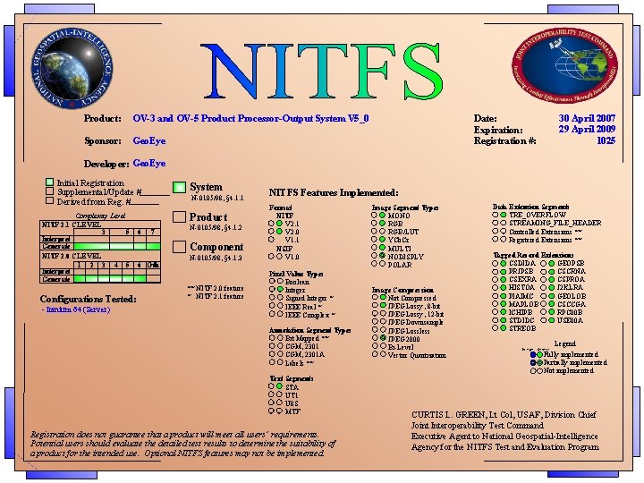 Product: OV-3 and OV-5 Product Processor-Output System V 5_0 Sponsor: Geo. Eye 30 April