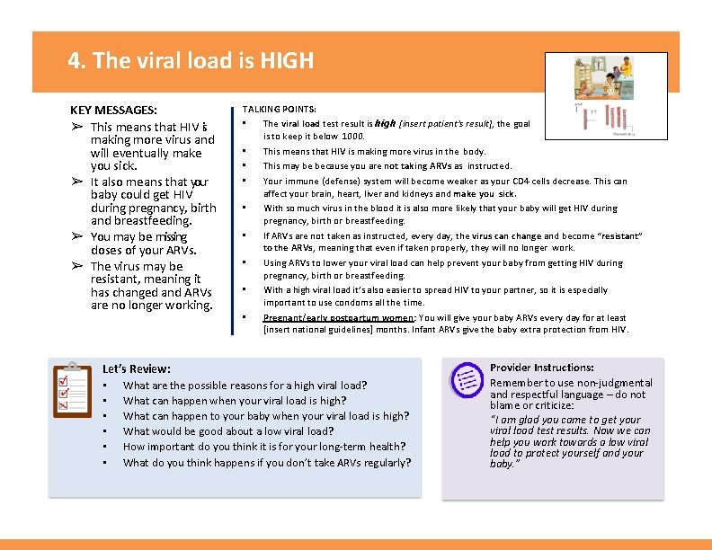 4. The viral load is HIGH KEY MESSAGES: ➢ This means that HIV si