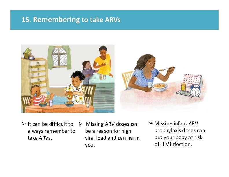 15. Remembering to take ARVs ➢ It can be difficult to Ø Missing ARV