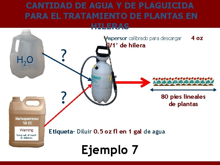 CANTIDAD DE AGUA Y DE PLAGUICIDA PARA EL TRATAMIENTO DE PLANTAS EN HILERAS Aspersor