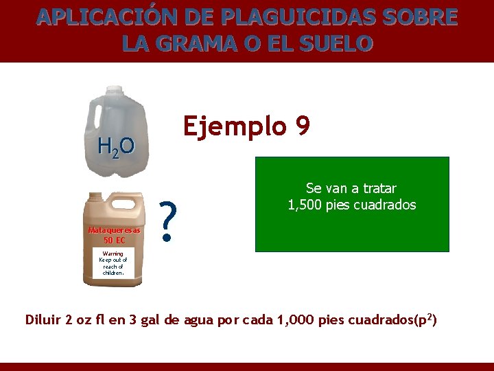 APLICACIÓN DE PLAGUICIDAS SOBRE LA GRAMA O EL SUELO Ejemplo 9 H 2 O