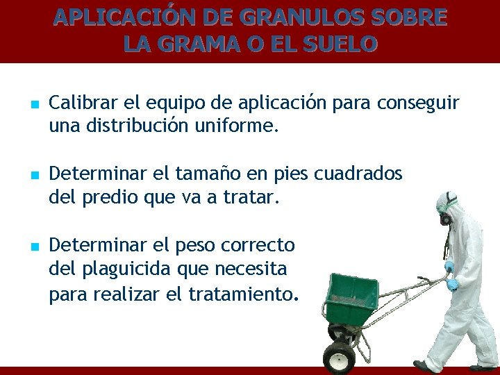 APLICACIÓN DE GRANULOS SOBRE LA GRAMA O EL SUELO n n n Calibrar el