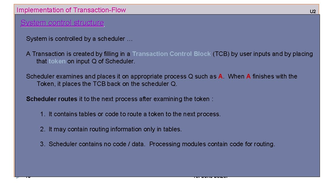 Implementation of Transaction-Flow U 2 System control structure System is controlled by a scheduler