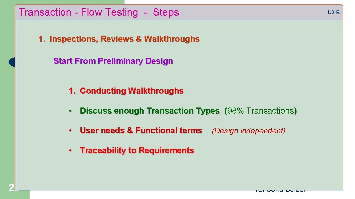 Transaction - Flow Testing - Steps U 2 -B 1. Inspections, Reviews & Walkthroughs