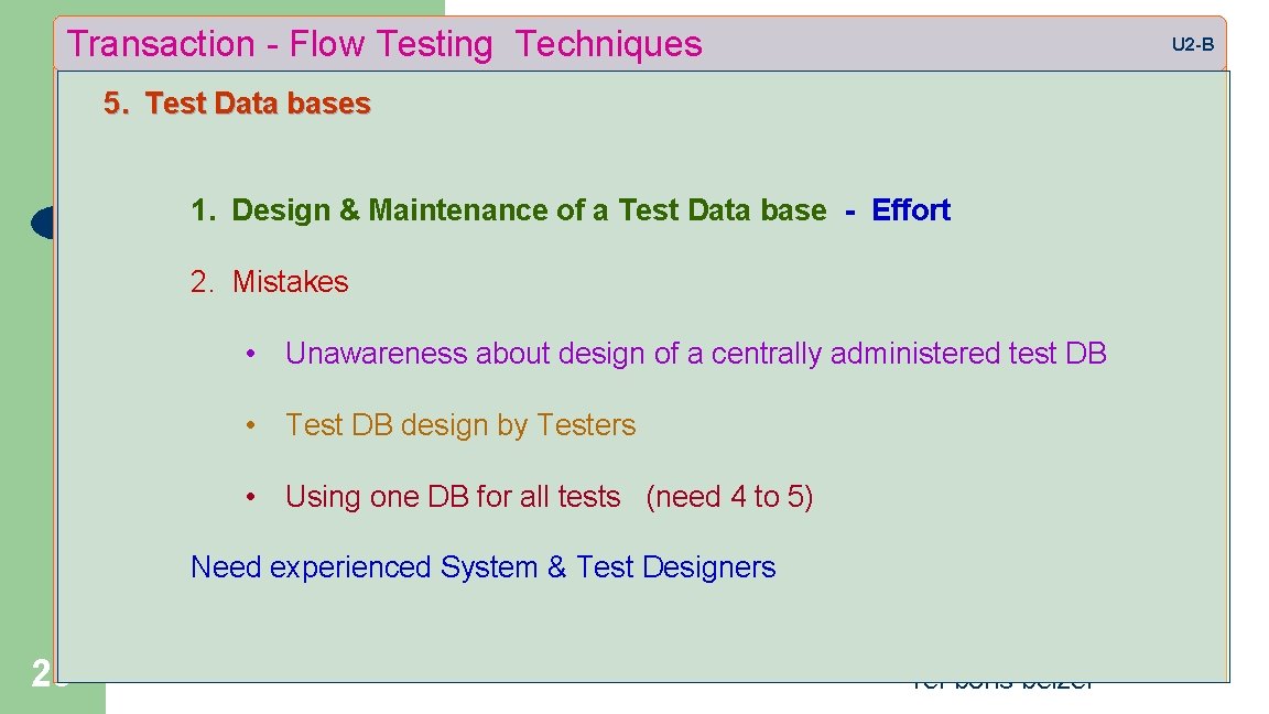 Transaction - Flow Testing Techniques U 2 -B 5. Test Data bases 1. Design