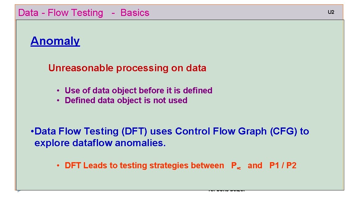 Data - Flow Testing - Basics U 2 Anomaly Unreasonable processing on data •