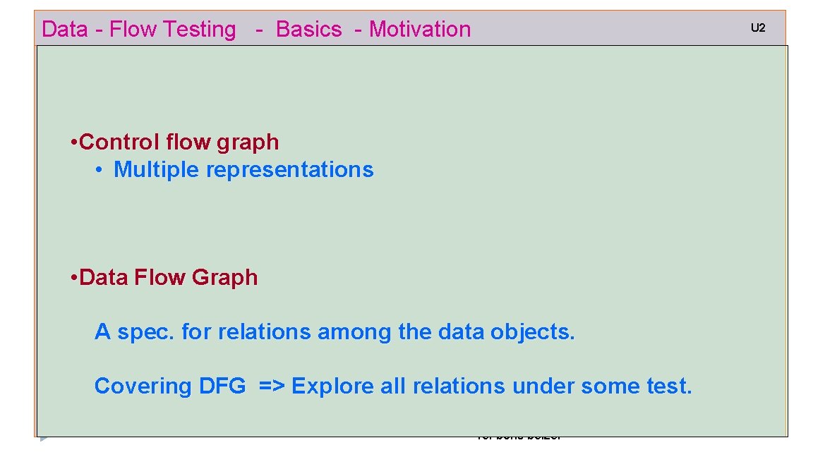 Data - Flow Testing - Basics - Motivation U 2 • Control flow graph