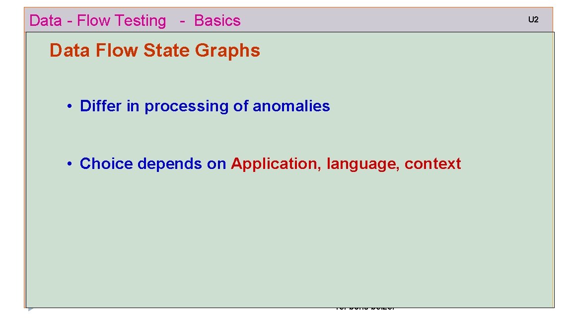 Data - Flow Testing - Basics U 2 Data Flow State Graphs • Differ