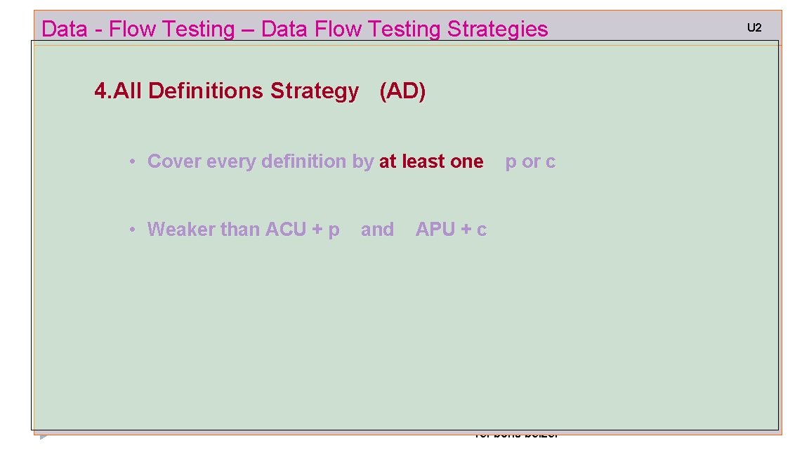 Data - Flow Testing – Data Flow Testing Strategies 4. All Definitions Strategy (AD)