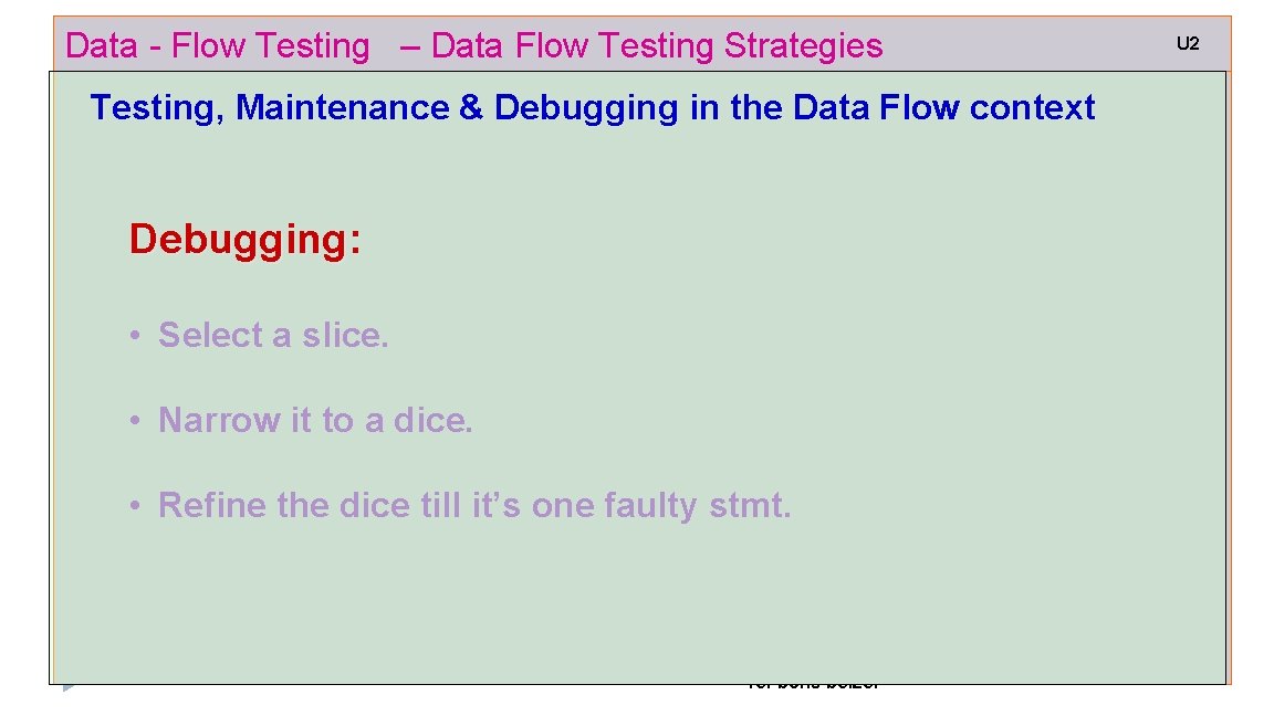 Data - Flow Testing – Data Flow Testing Strategies Testing, Maintenance & Debugging in