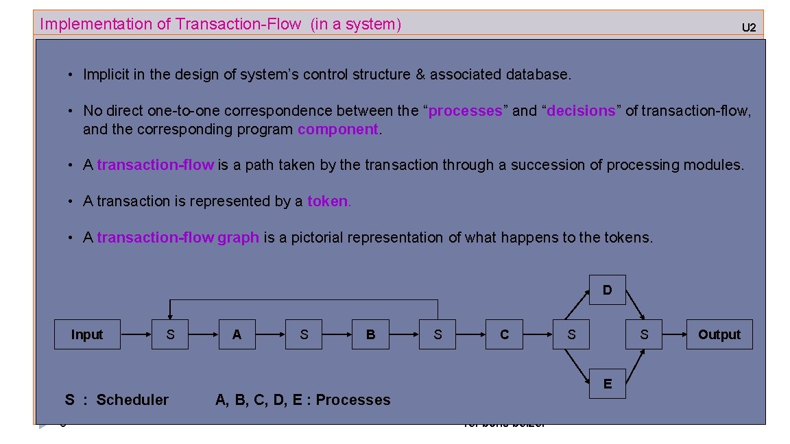 Implementation of Transaction-Flow (in a system) U 2 • Implicit in the design of