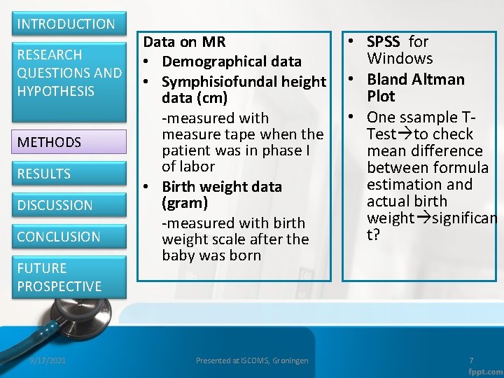 INTRODUCTION RESEARCH QUESTIONS AND HYPOTHESIS METHODS RESULTS DISCUSSION CONCLUSION FUTURE PROSPECTIVE 9/17/2021 Data on