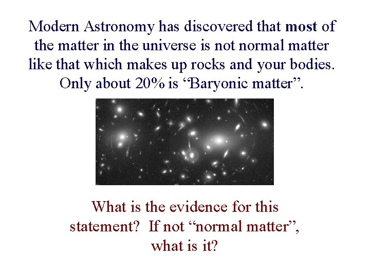 Modern Astronomy has discovered that most of the matter in the universe is not