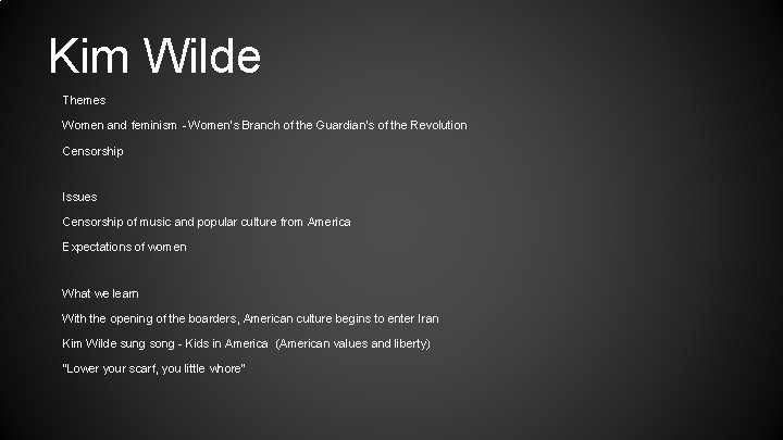 Kim Wilde Themes Women and feminism - Women’s Branch of the Guardian’s of the