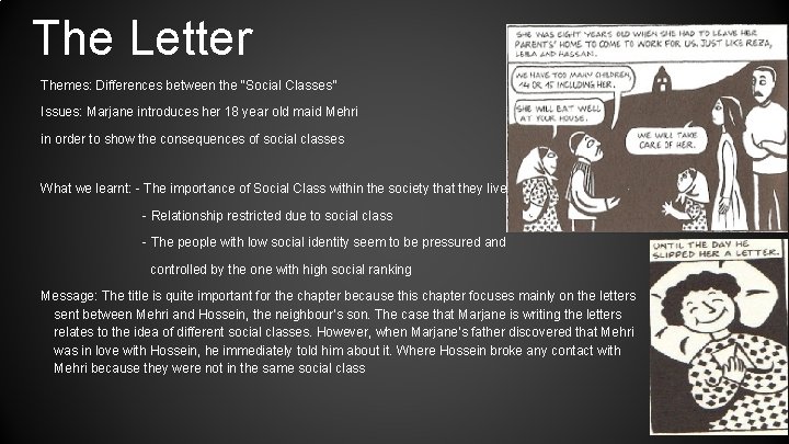 The Letter Themes: Differences between the “Social Classes” Issues: Marjane introduces her 18 year