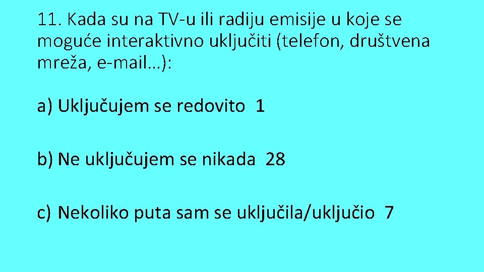 11. Kada su na TV-u ili radiju emisije u koje se moguće interaktivno uključiti