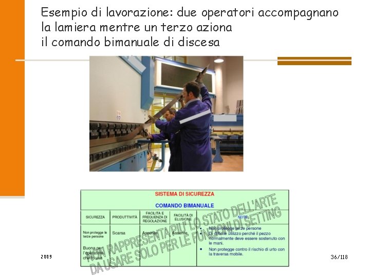 Esempio di lavorazione: due operatori accompagnano la lamiera mentre un terzo aziona il comando