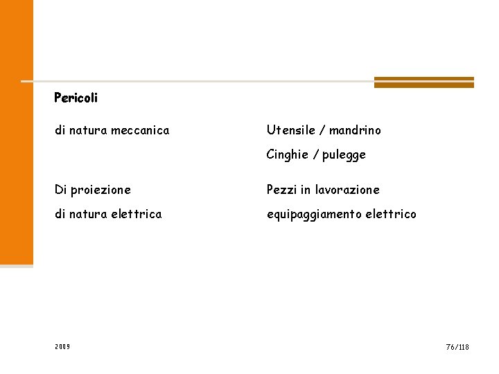 Pericoli di natura meccanica Utensile / mandrino Cinghie / pulegge Di proiezione Pezzi in