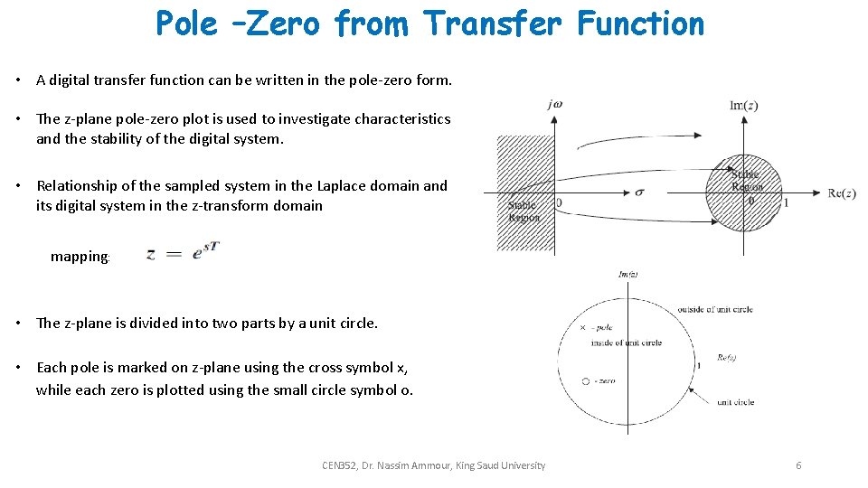Pole –Zero from Transfer Function • A digital transfer function can be written in