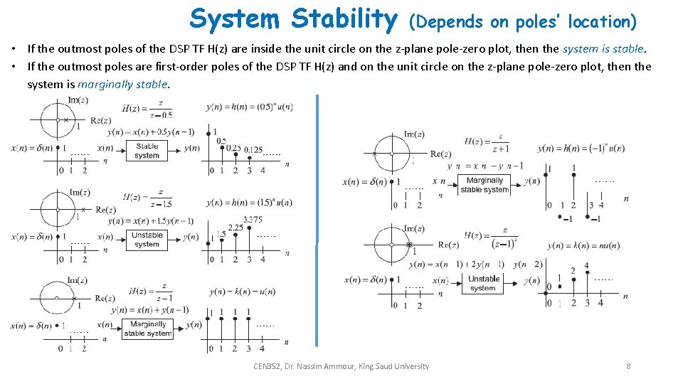 System Stability (Depends on poles’ location) • If the outmost poles of the DSP
