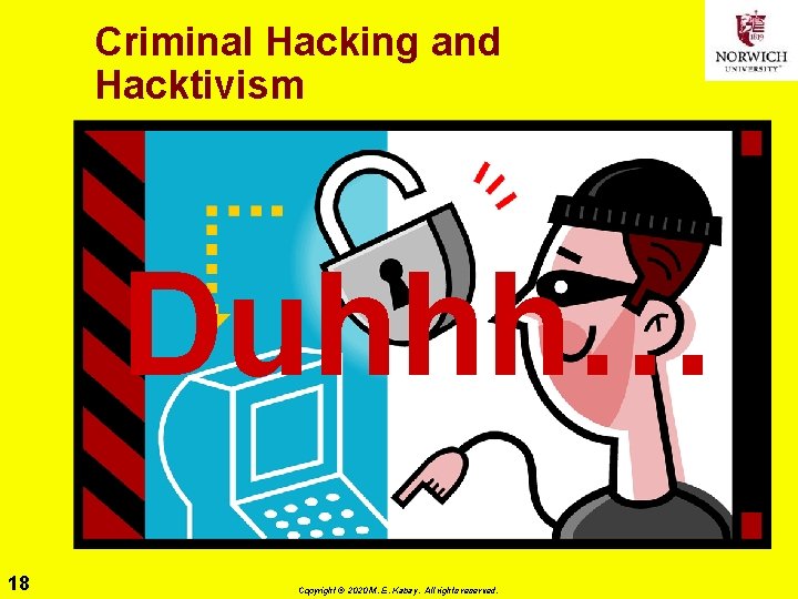 Criminal Hacking and Hacktivism Duhhh… 18 Copyright © 2020 M. E. Kabay. All rights