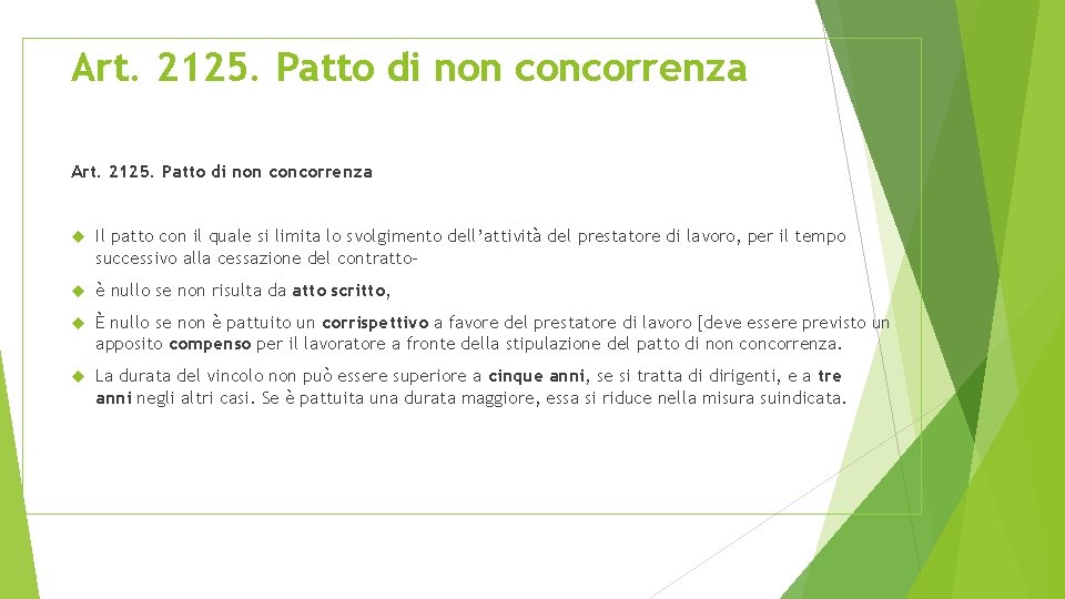 Art. 2125. Patto di non concorrenza Il patto con il quale si limita lo