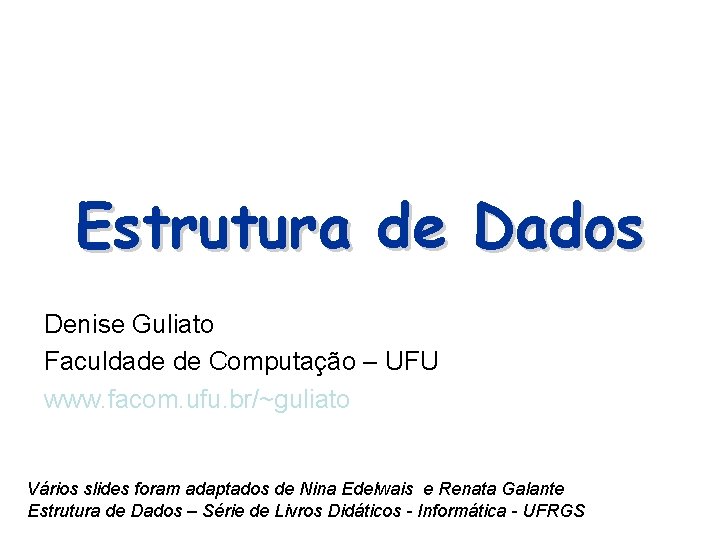 Estrutura de Dados Denise Guliato Faculdade de Computação – UFU www. facom. ufu. br/~guliato