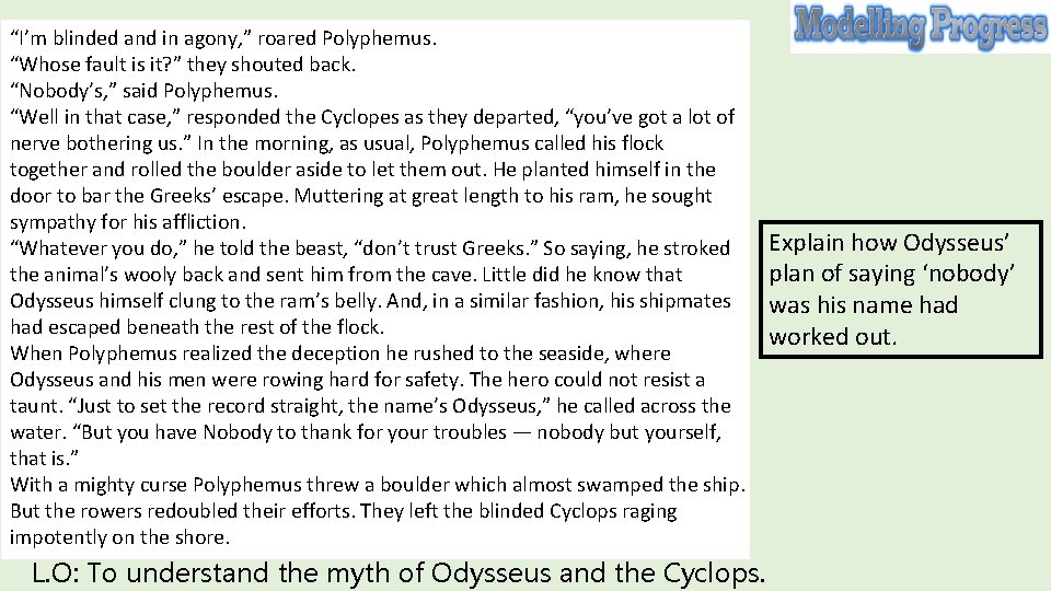 “I’m blinded and in agony, ” roared Polyphemus. “Whose fault is it? ” they