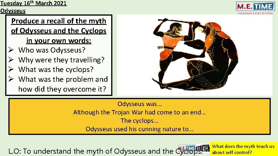 Tuesday 16 th March 2021 Odysseus Produce a recall of the myth of Odysseus