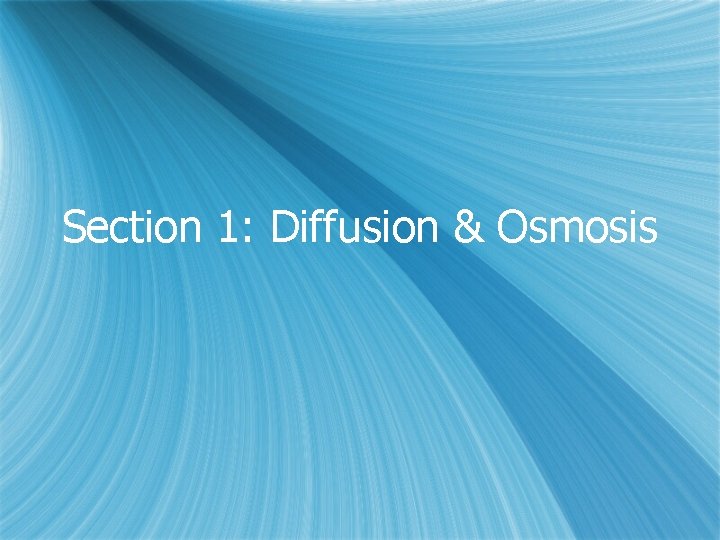 Section 1: Diffusion & Osmosis 