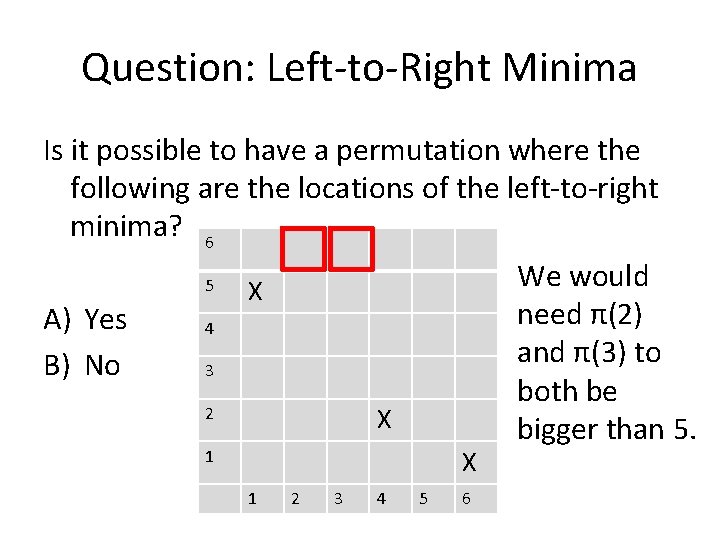 Question: Left-to-Right Minima Is it possible to have a permutation where the following are