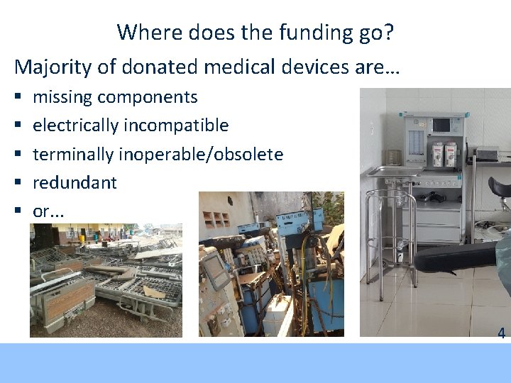 Where does the funding go? Majority of donated medical devices are… § § §