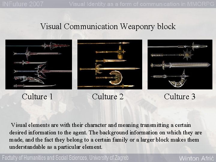 Visual Communication Weaponry block Culture 1 Culture 2 Culture 3 Visual elements are with