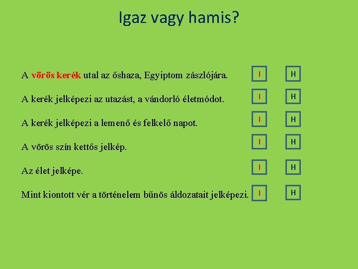 Igaz vagy hamis? A vörös kerék utal az őshaza, Egyiptom zászlójára. I H A