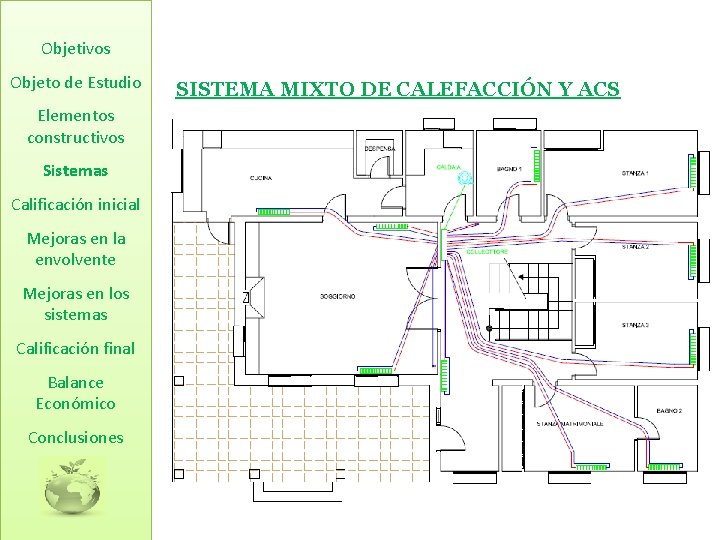 Objetivos Objeto de Estudio Elementos constructivos Sistemas Calificación inicial Mejoras en la envolvente Mejoras