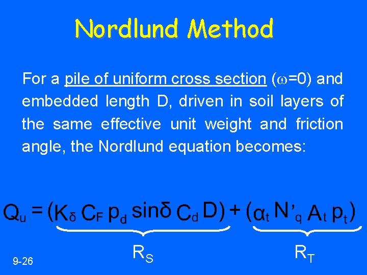 Nordlund Method For a pile of uniform cross section ( =0) and embedded length
