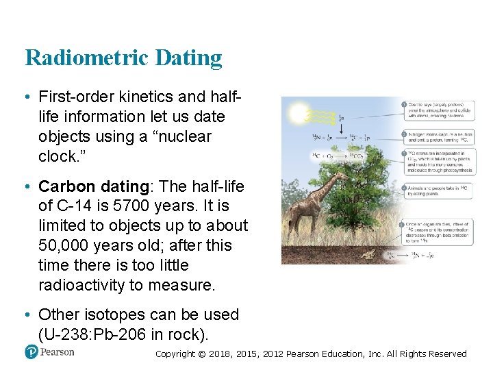 Radiometric Dating • First-order kinetics and halflife information let us date objects using a