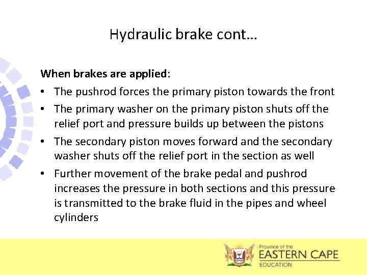 HYDRAULIC BRAKING SYSTEM Hydraulic brakes Master cylinder Parts