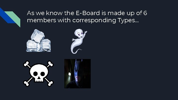 As we know the E-Board is made up of 6 members with corresponding Types.