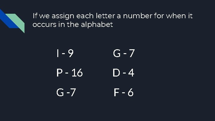 If we assign each letter a number for when it occurs in the alphabet