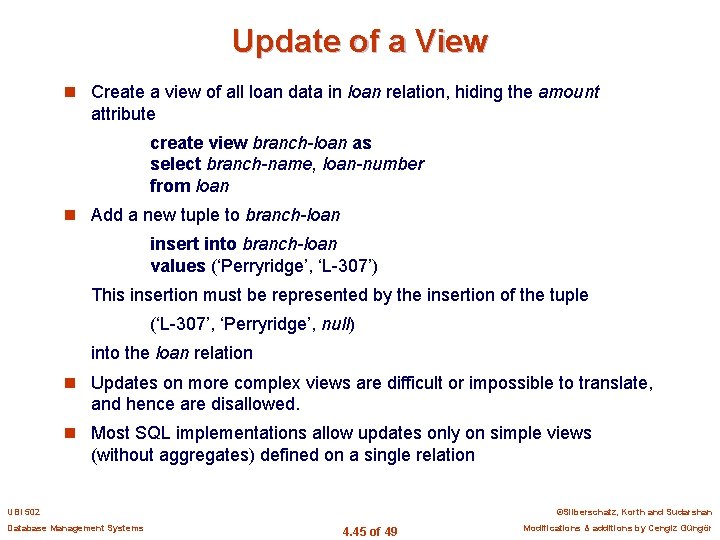 Update of a View n Create a view of all loan data in loan