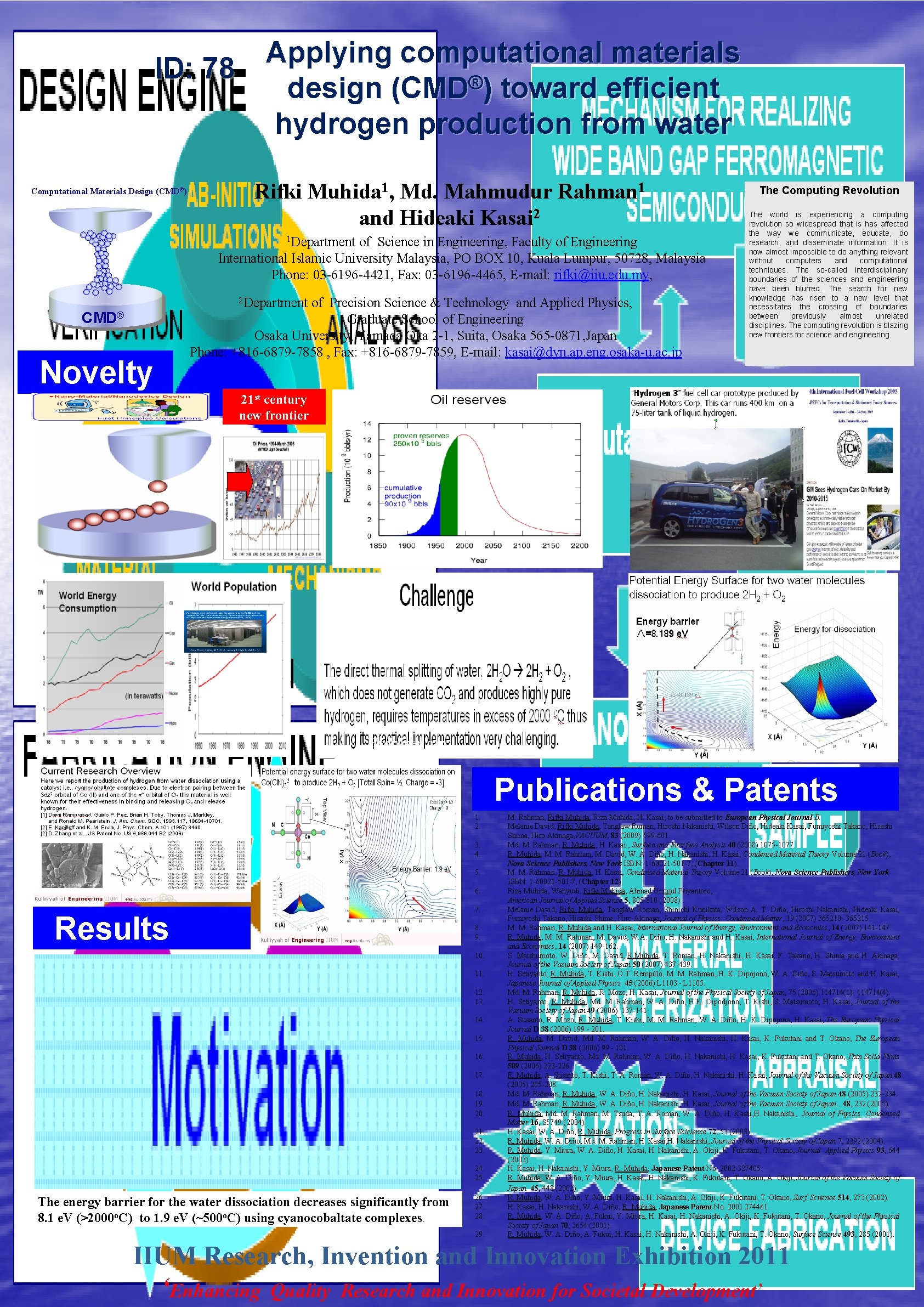 Applying computational materials ID: 78 ® design (CMD ) toward efficient hydrogen production from Applying computational materials ID: 78 ® design (CMD ) toward efficient hydrogen production from