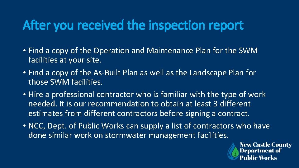 After you received the inspection report • Find a copy of the Operation and