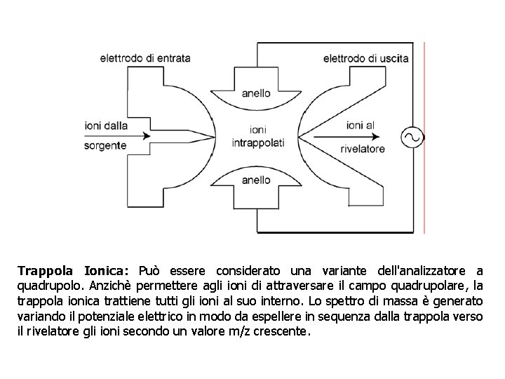 Trappola Ionica: Può essere considerato una variante dell'analizzatore a quadrupolo. Anzichè permettere agli ioni Trappola Ionica: Può essere considerato una variante dell'analizzatore a quadrupolo. Anzichè permettere agli ioni