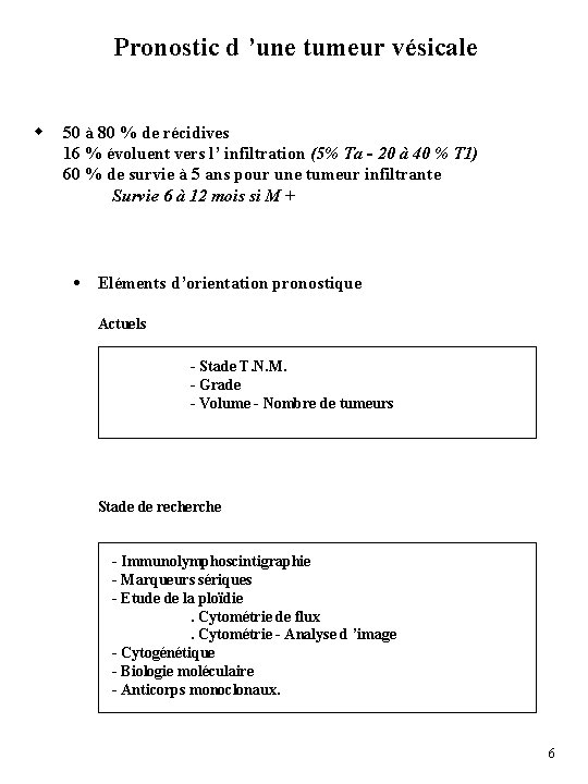 Pronostic d ’une tumeur vésicale w 50 à 80 % de récidives 16 %